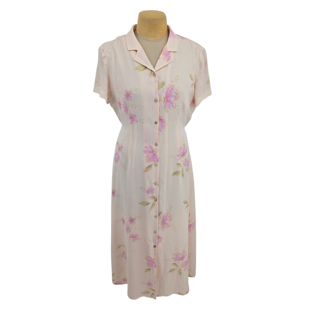 First Issue Liz Claiborne Dress Womens 16 Floral Pink Midi Vintage Feminine 90s